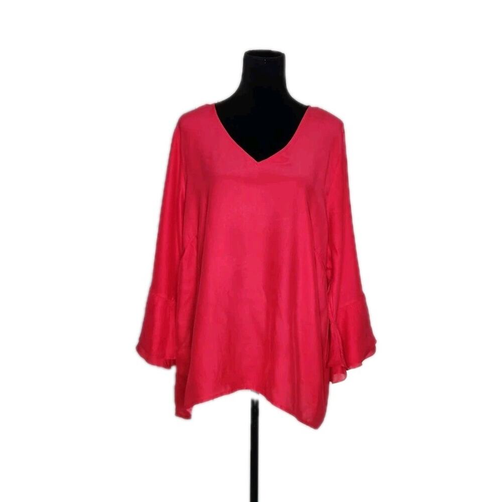 Long Tall Sally Pink 100% Silk Flared Sleeves Blouse Women's Size 18